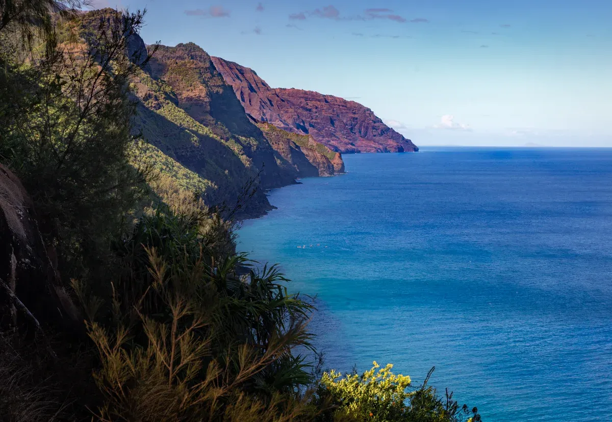 Northern Na Pali Coast cliffs and open sea on Kauai seen on Napali Coast luxury boat tours