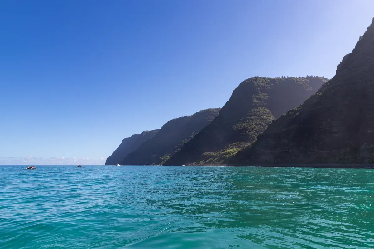 Polihale beach and dunes where the cliffs begin, passed on Napali Coast boat tours from Kikiaola